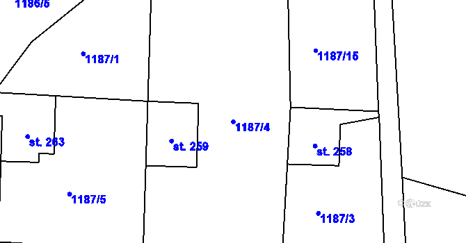 Parcela st. 1187/4 v KÚ Velké Kunětice, Katastrální mapa