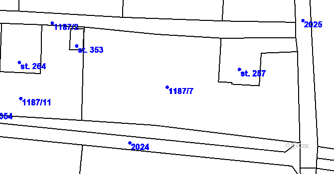 Parcela st. 1187/7 v KÚ Velké Kunětice, Katastrální mapa