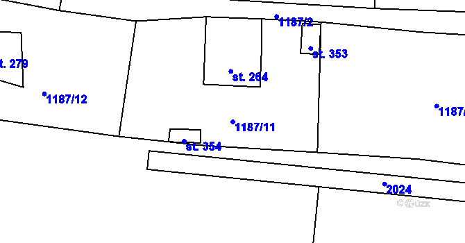 Parcela st. 1187/11 v KÚ Velké Kunětice, Katastrální mapa