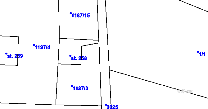 Parcela st. 1311/5 v KÚ Velké Kunětice, Katastrální mapa