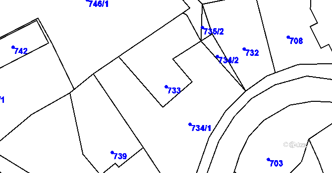 Parcela st. 733 v KÚ Velké Losiny, Katastrální mapa