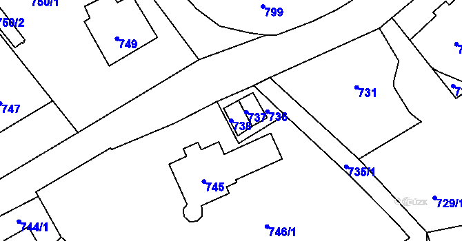Parcela st. 738 v KÚ Velké Losiny, Katastrální mapa