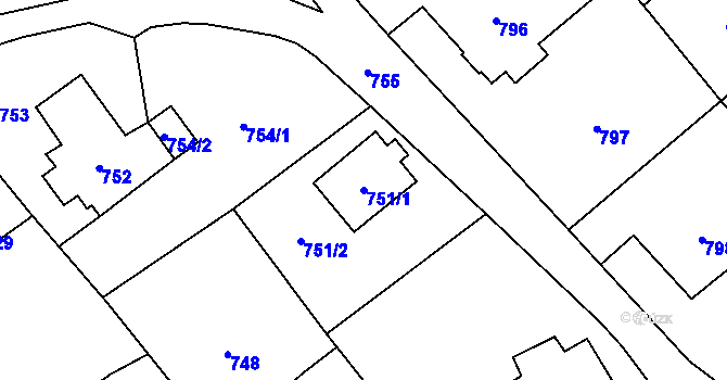 Parcela st. 751/1 v KÚ Velké Losiny, Katastrální mapa