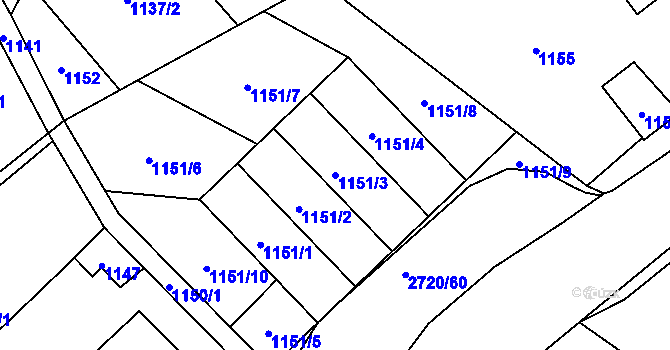 Parcela st. 1151/3 v KÚ Velké Losiny, Katastrální mapa