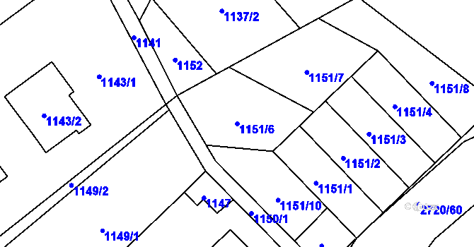 Parcela st. 1151/6 v KÚ Velké Losiny, Katastrální mapa