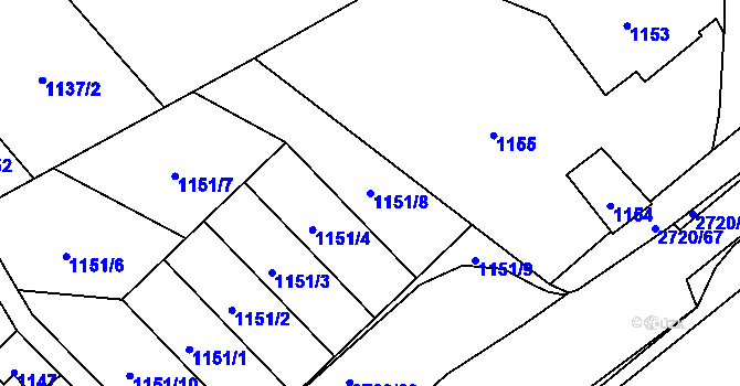 Parcela st. 1151/8 v KÚ Velké Losiny, Katastrální mapa