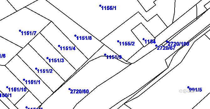 Parcela st. 1151/9 v KÚ Velké Losiny, Katastrální mapa