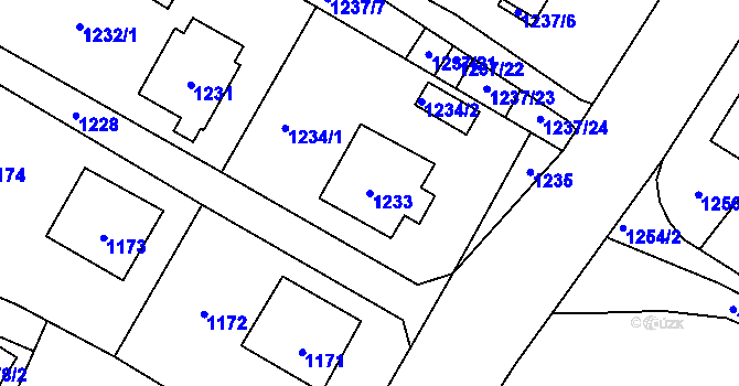 Parcela st. 1233 v KÚ Velké Losiny, Katastrální mapa