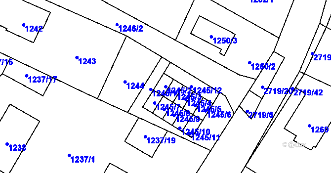 Parcela st. 1245/2 v KÚ Velké Losiny, Katastrální mapa