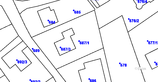 Parcela st. 687/1 v KÚ Velké Losiny, Katastrální mapa