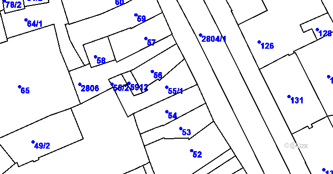 Parcela st. 55/1 v KÚ Velké Meziříčí, Katastrální mapa