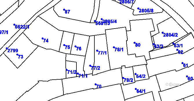 Parcela st. 77/1 v KÚ Velké Meziříčí, Katastrální mapa