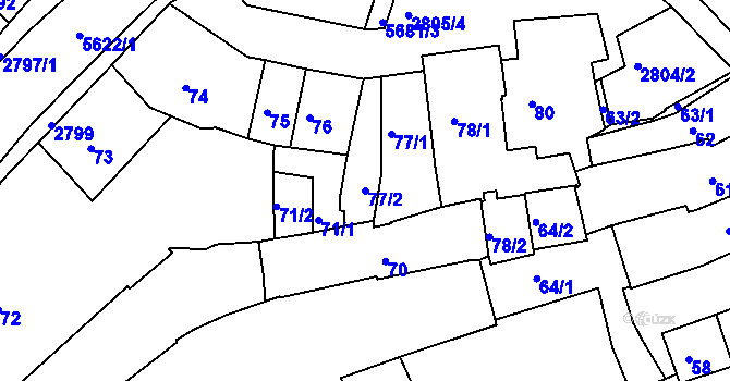 Parcela st. 77/2 v KÚ Velké Meziříčí, Katastrální mapa