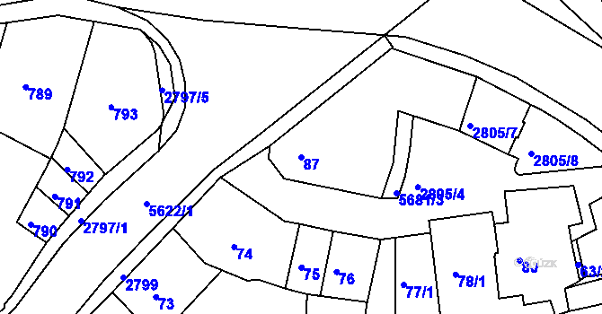 Parcela st. 87 v KÚ Velké Meziříčí, Katastrální mapa