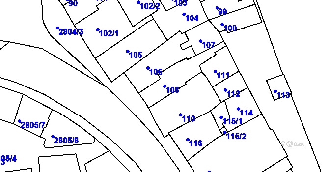 Parcela st. 108 v KÚ Velké Meziříčí, Katastrální mapa