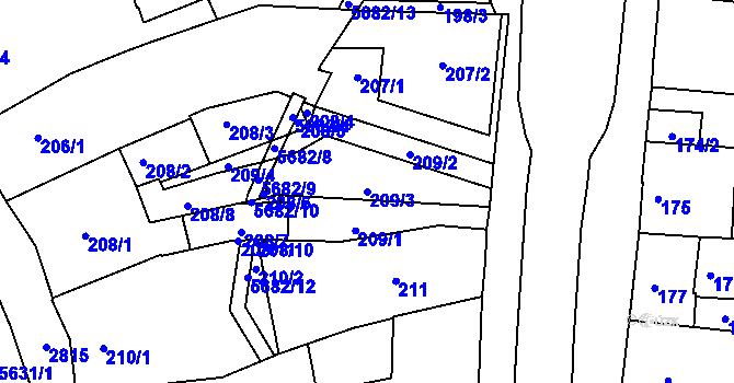 Parcela st. 209/3 v KÚ Velké Meziříčí, Katastrální mapa