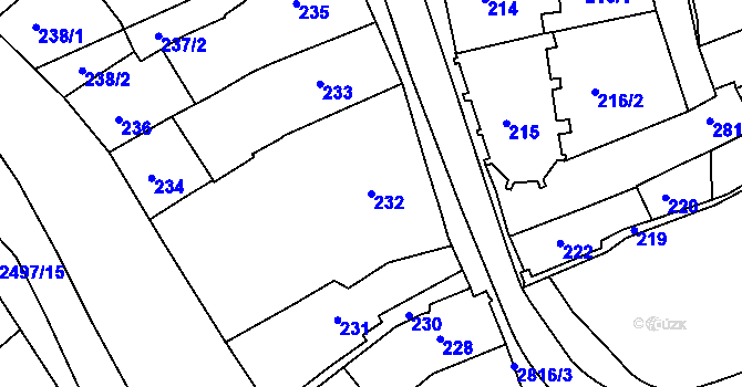 Parcela st. 232 v KÚ Velké Meziříčí, Katastrální mapa