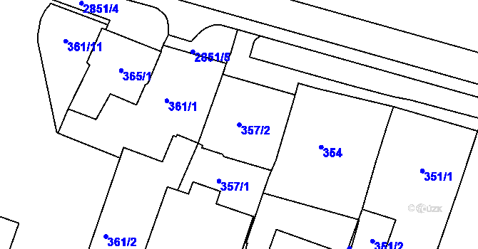 Parcela st. 357/2 v KÚ Velké Meziříčí, Katastrální mapa