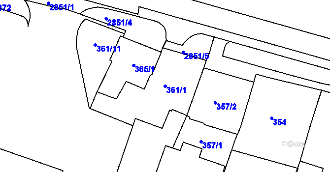 Parcela st. 361/1 v KÚ Velké Meziříčí, Katastrální mapa