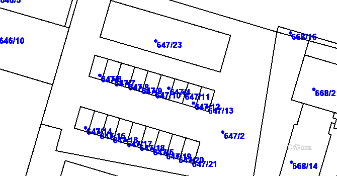 Parcela st. 647/4 v KÚ Velké Meziříčí, Katastrální mapa