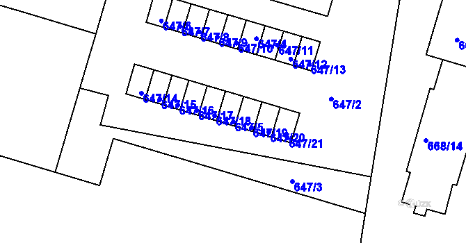 Parcela st. 647/5 v KÚ Velké Meziříčí, Katastrální mapa