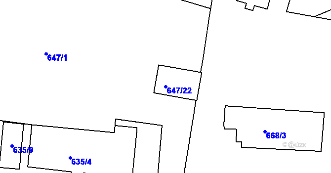 Parcela st. 647/22 v KÚ Velké Meziříčí, Katastrální mapa