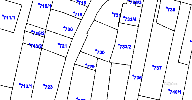 Parcela st. 730 v KÚ Velké Meziříčí, Katastrální mapa