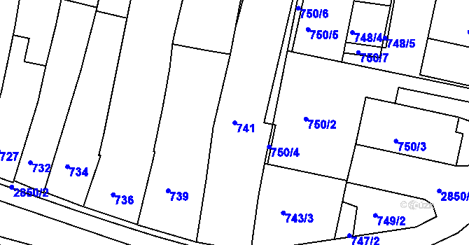Parcela st. 741 v KÚ Velké Meziříčí, Katastrální mapa