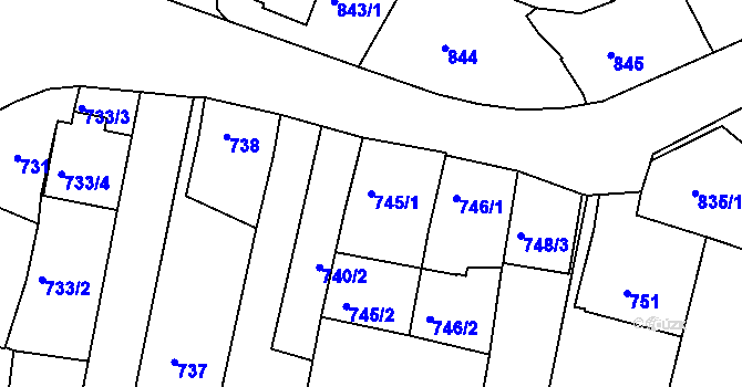 Parcela st. 745/1 v KÚ Velké Meziříčí, Katastrální mapa