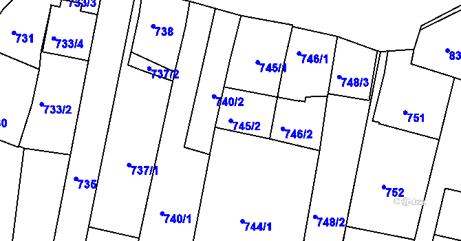 Parcela st. 745/2 v KÚ Velké Meziříčí, Katastrální mapa
