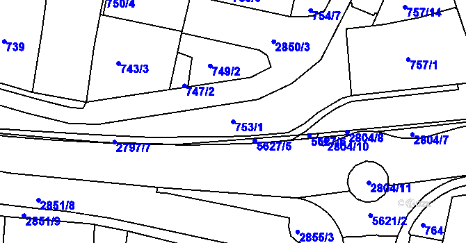 Parcela st. 753/1 v KÚ Velké Meziříčí, Katastrální mapa