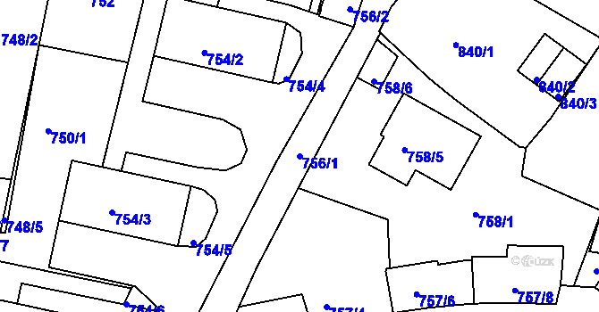 Parcela st. 756/1 v KÚ Velké Meziříčí, Katastrální mapa