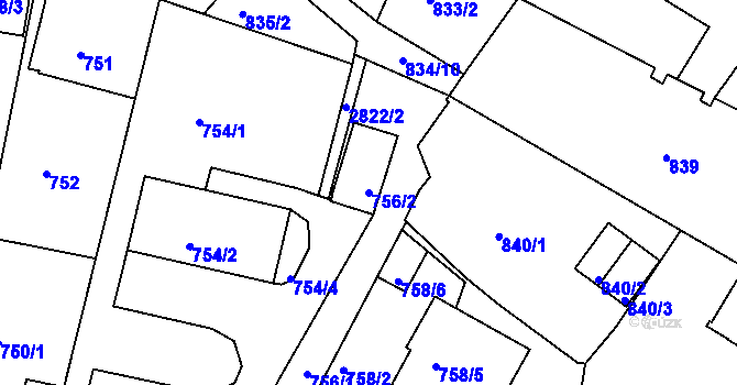 Parcela st. 756/2 v KÚ Velké Meziříčí, Katastrální mapa