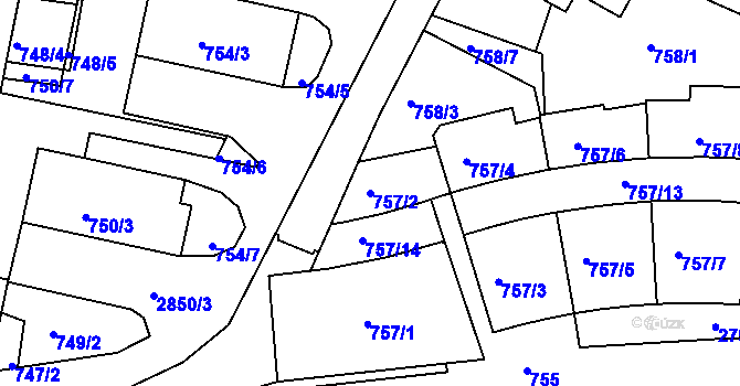 Parcela st. 757/2 v KÚ Velké Meziříčí, Katastrální mapa