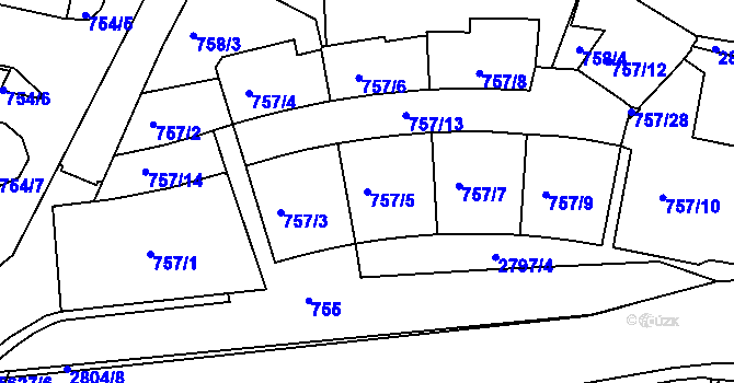 Parcela st. 757/5 v KÚ Velké Meziříčí, Katastrální mapa