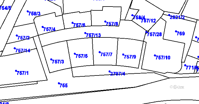 Parcela st. 757/7 v KÚ Velké Meziříčí, Katastrální mapa