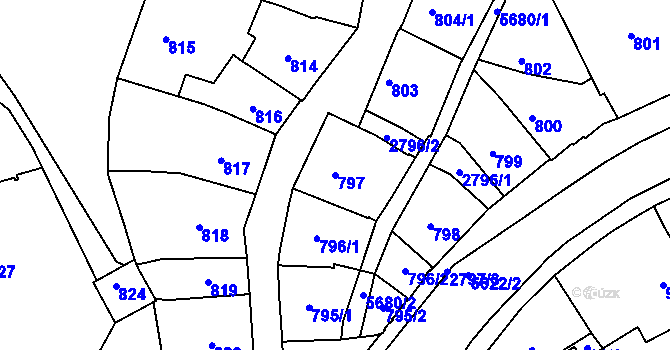 Parcela st. 797 v KÚ Velké Meziříčí, Katastrální mapa
