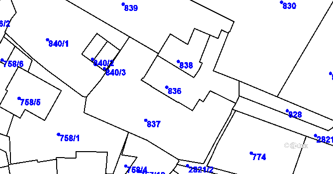 Parcela st. 836 v KÚ Velké Meziříčí, Katastrální mapa