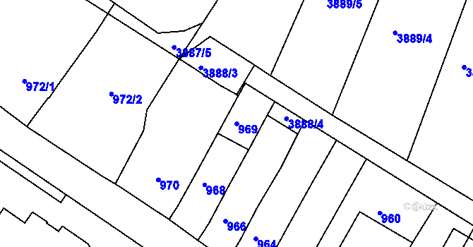 Parcela st. 969 v KÚ Velké Meziříčí, Katastrální mapa