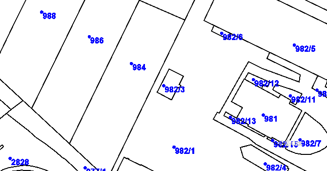 Parcela st. 982/3 v KÚ Velké Meziříčí, Katastrální mapa