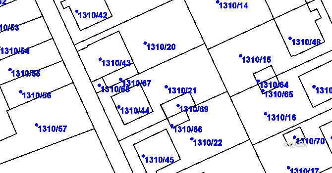Parcela st. 1310/21 v KÚ Velké Meziříčí, Katastrální mapa