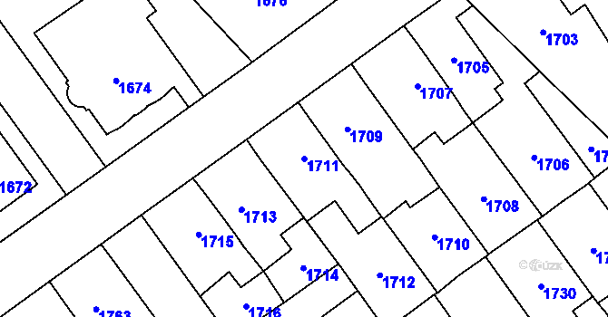 Parcela st. 1711 v KÚ Velké Meziříčí, Katastrální mapa