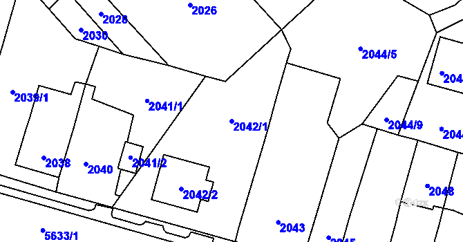 Parcela st. 2042/1 v KÚ Velké Meziříčí, Katastrální mapa