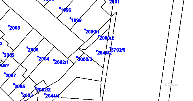Parcela st. 2044/2 v KÚ Velké Meziříčí, Katastrální mapa