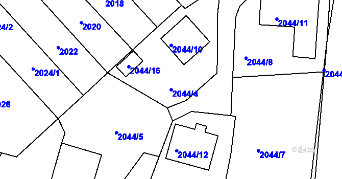 Parcela st. 2044/4 v KÚ Velké Meziříčí, Katastrální mapa