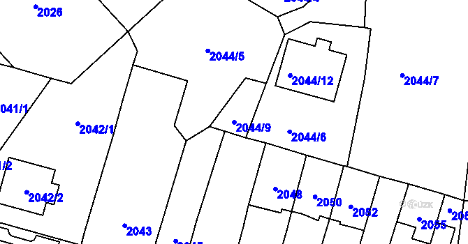 Parcela st. 2044/9 v KÚ Velké Meziříčí, Katastrální mapa