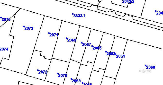 Parcela st. 2067 v KÚ Velké Meziříčí, Katastrální mapa