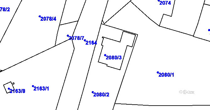 Parcela st. 2080/3 v KÚ Velké Meziříčí, Katastrální mapa