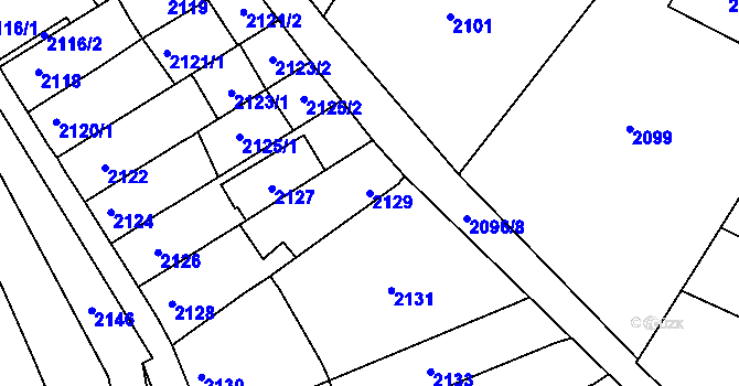 Parcela st. 2129 v KÚ Velké Meziříčí, Katastrální mapa