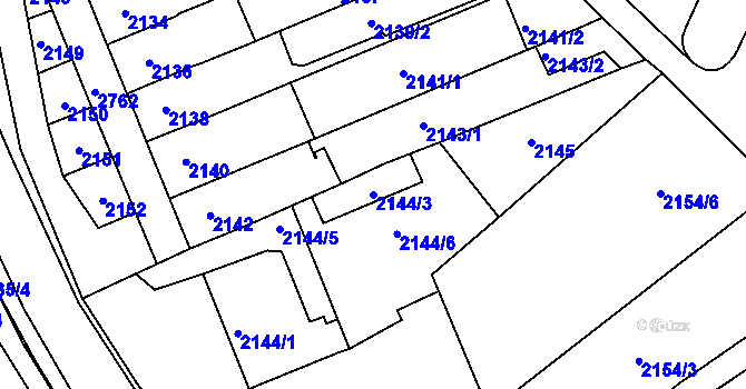 Parcela st. 2144/3 v KÚ Velké Meziříčí, Katastrální mapa